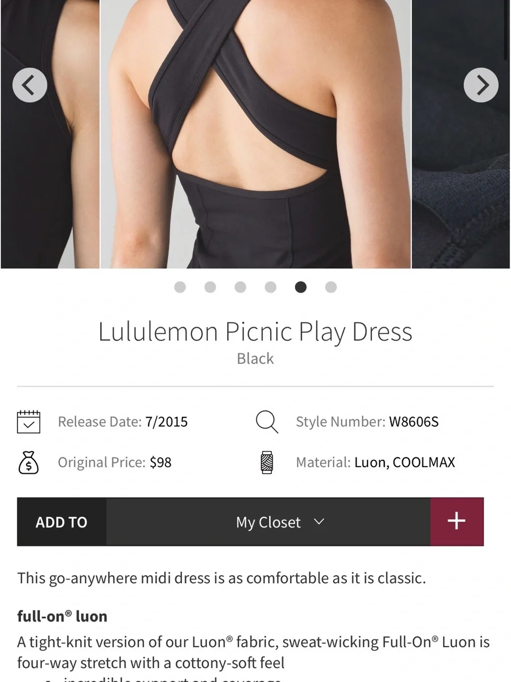 Lululemon Picnic Play Dress Black midi